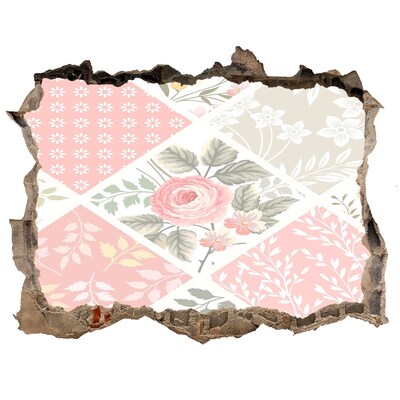 Autocollant à effet 3d trou Motif floral sur fond béton