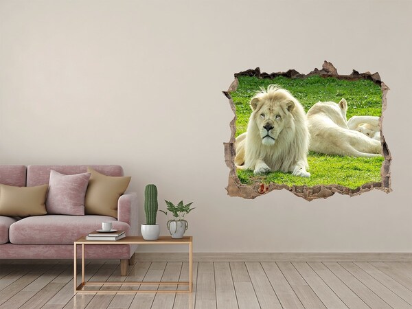Sticker mural effet trou Lion blanc dans son habitat naturel