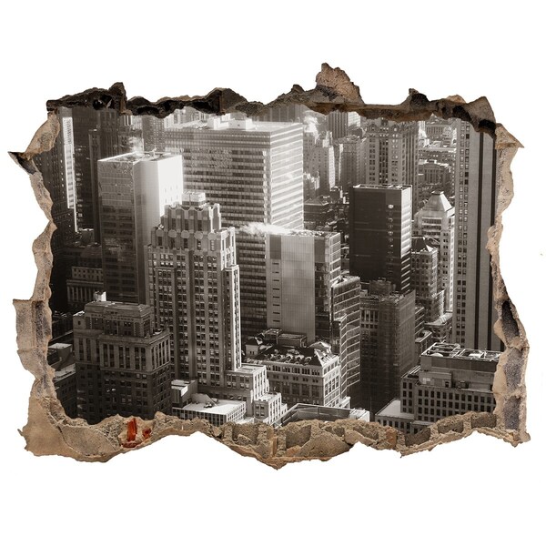 Sticker mural effet trou Vue de la ville depuis un trou dans le mur