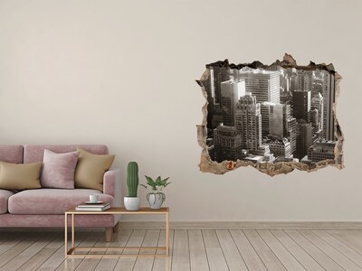 Sticker mural effet trou Vue de la ville depuis un trou dans le mur