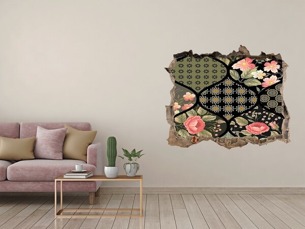 Sticker mural effet trou Motif floral sur fond de pierre