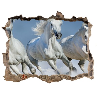 Autocollant à effet 3d trou Chevaux blancs en liberté