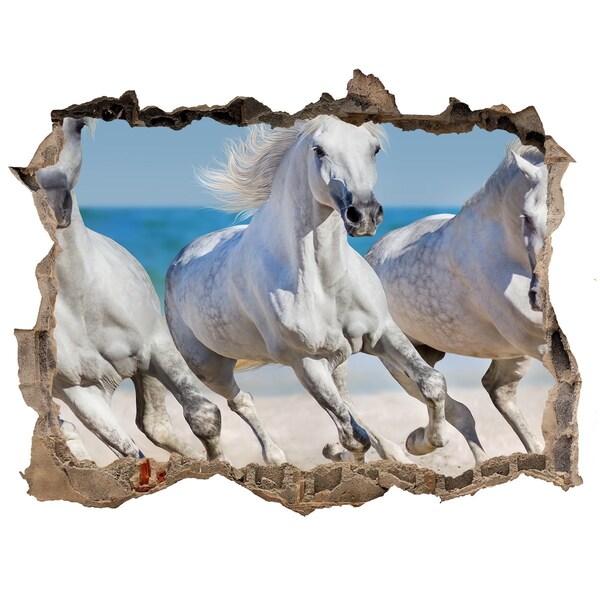 Sticker mural effet trou Chevaux blancs sur la plage