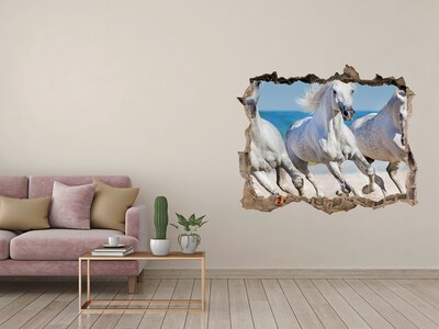 Sticker mural effet trou Chevaux blancs sur la plage