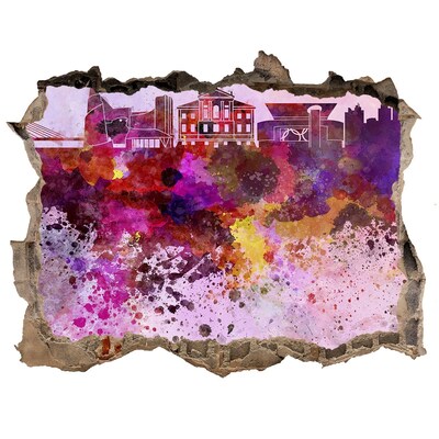 Sticker mural effet trou Vue colorée de la ville