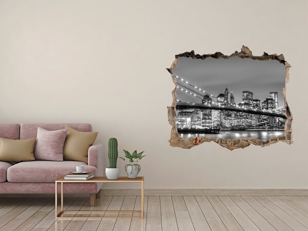 Sticker mural effet trou La silhouette de New York en monochrome