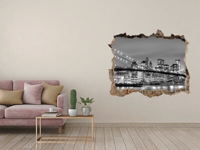 Sticker mural effet trou La silhouette de New York en monochrome