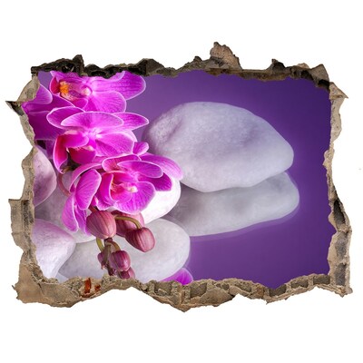 Sticker trou dans le mur Orchidées sur fond de pierres