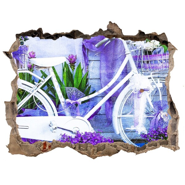 Sticker mural effet trou Un vélo dans un jardin rempli de fleurs