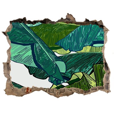 Sticker mural effet trou jardin tropical avec des feuilles de bananier
