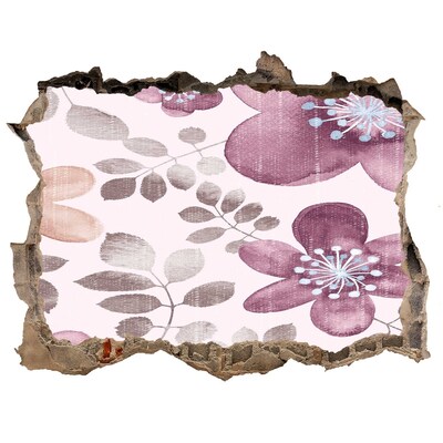 Sticker mural effet trou Motif floral sur fond rose