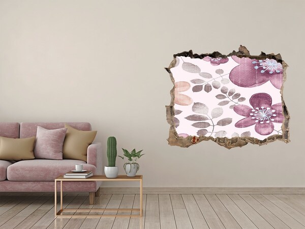 Sticker mural effet trou Motif floral sur fond rose