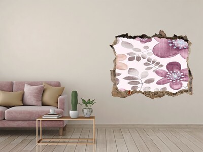 Sticker mural effet trou Motif floral sur fond rose