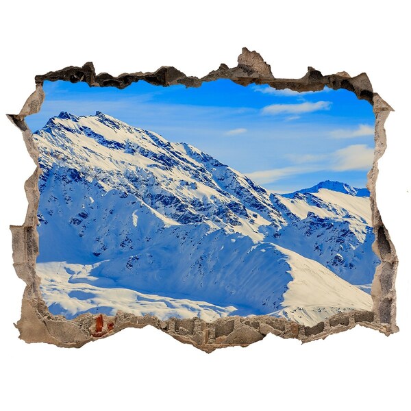 Sticker mural effet trou paysage de montagne hivernal