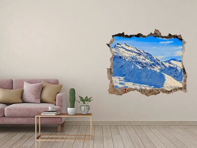 Sticker mural effet trou paysage de montagne hivernal
