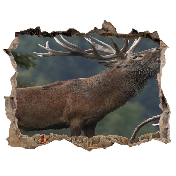 Autocollant à effet 3d trou Cerfs dans un paysage de montagne