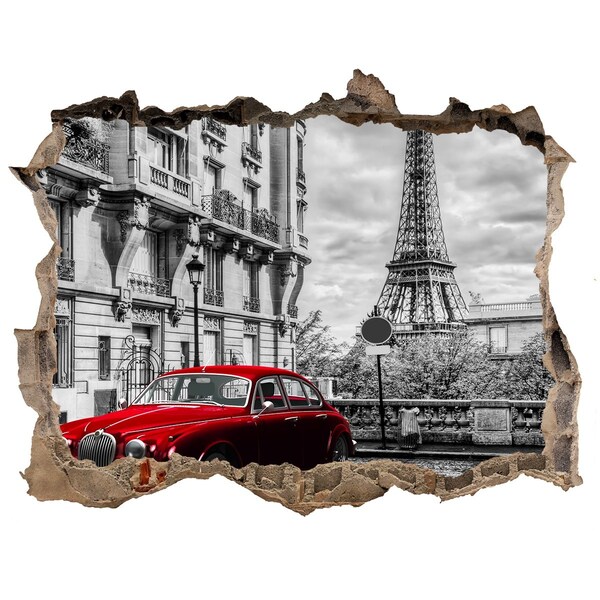 Sticker mural effet trou Voiture rouge à Paris