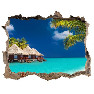 Sticker trou dans le mur Une oasis tropicale sur l'eau