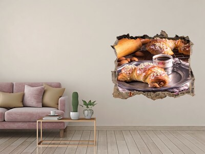 Sticker mural effet trou De délicieux croissants avec du café