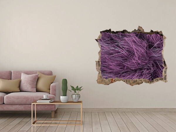 Autocollant à effet 3d trou De l'herbe violette dans un trou dans le mur