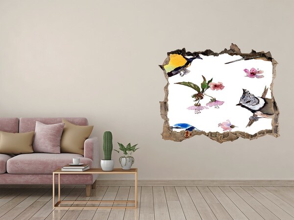 Sticker mural effet trou Paysage printanier avec des oiseaux
