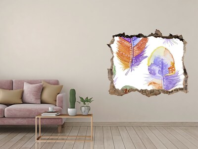 Autocollant à effet 3d trou Plumes colorées sur fond de mur