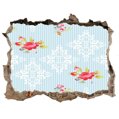 Sticker mural effet trou Motif floral sur fond bleu