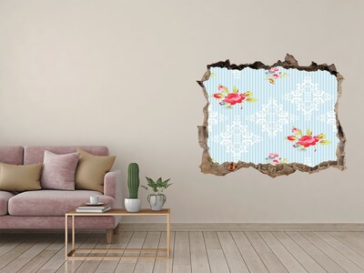 Sticker mural effet trou Motif floral sur fond bleu