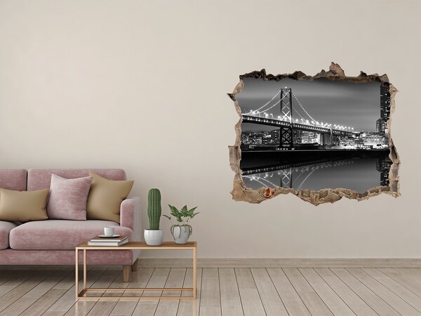Sticker mural effet trou Le Golden Gate Bridge la nuit