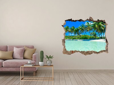 Sticker mural effet trou oasis tropicale en bord de mer