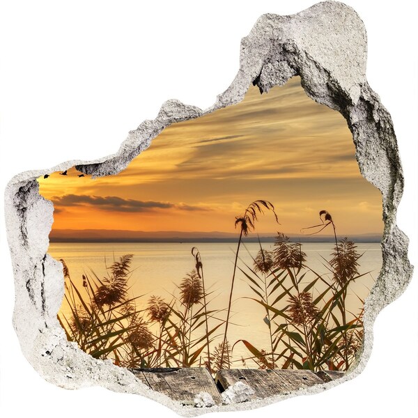 Sticker mural effet trou Coucher de soleil sur le lac