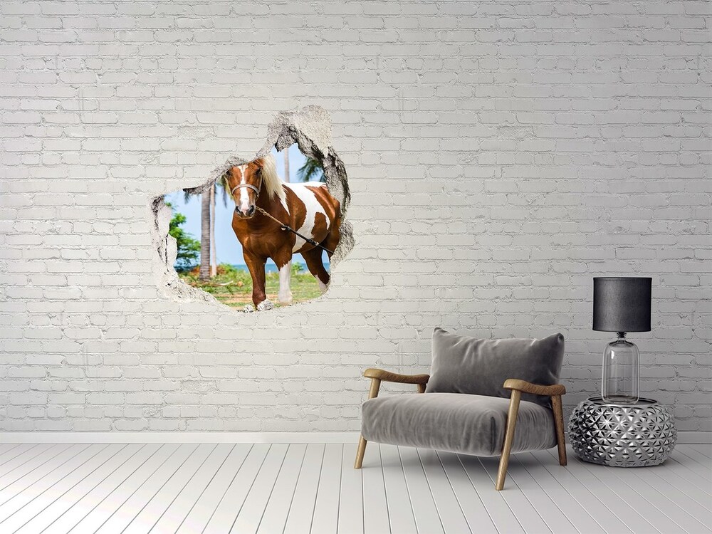 Sticker mural effet trou Cheval tacheté grès