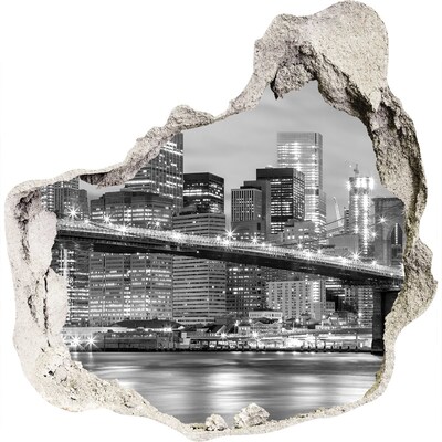 Sticker mural effet trou Le pont de Brooklyn à New York