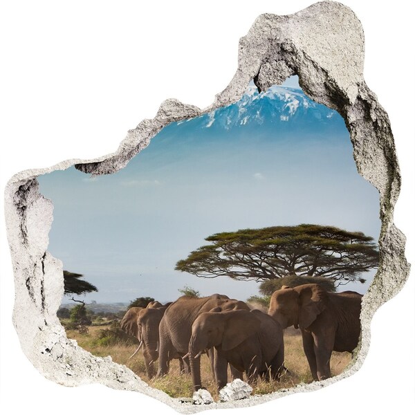 Sticker trou dans le mur Savane africaine avec des éléphants