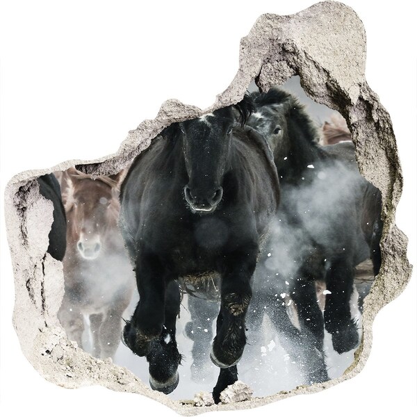Sticker trou dans le mur Des chevaux galopent à travers le mur