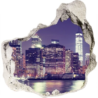 Sticker mural effet trou La silhouette de New York la nuit