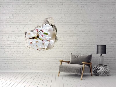 Sticker mural effet trou Cerisiers en fleurs dans un mur en ruine