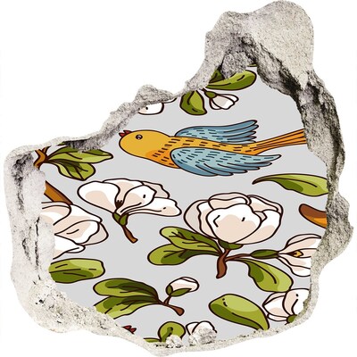 Autocollant à effet 3d trou Paradis fleuri avec un oiseau