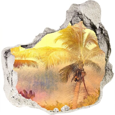 Autocollant à effet 3d trou Oasis tropicale derrière le mur