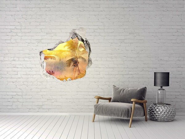 Autocollant à effet 3d trou Oasis tropicale derrière le mur