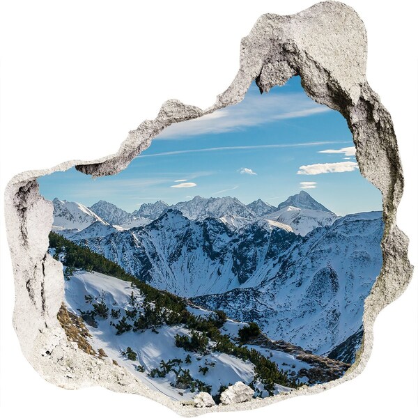 Sticker mural effet trou paysage de montagne hivernal