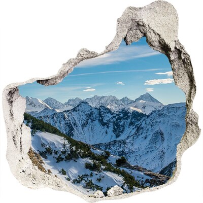 Sticker mural effet trou paysage de montagne hivernal