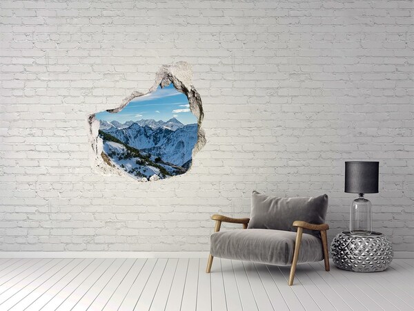 Sticker mural effet trou paysage de montagne hivernal