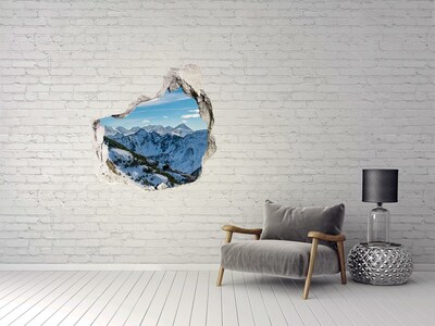 Sticker mural effet trou paysage de montagne hivernal