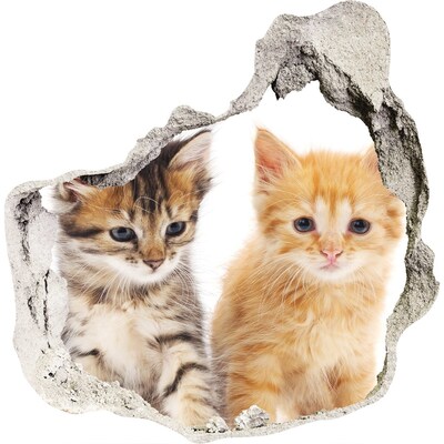 Sticker mural effet trou Des amis chats derrière le trou