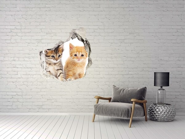 Sticker mural effet trou Des amis chats derrière le trou