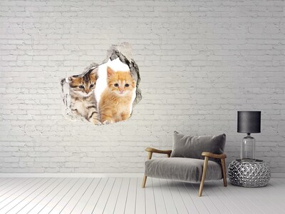 Sticker mural effet trou Des amis chats derrière le trou