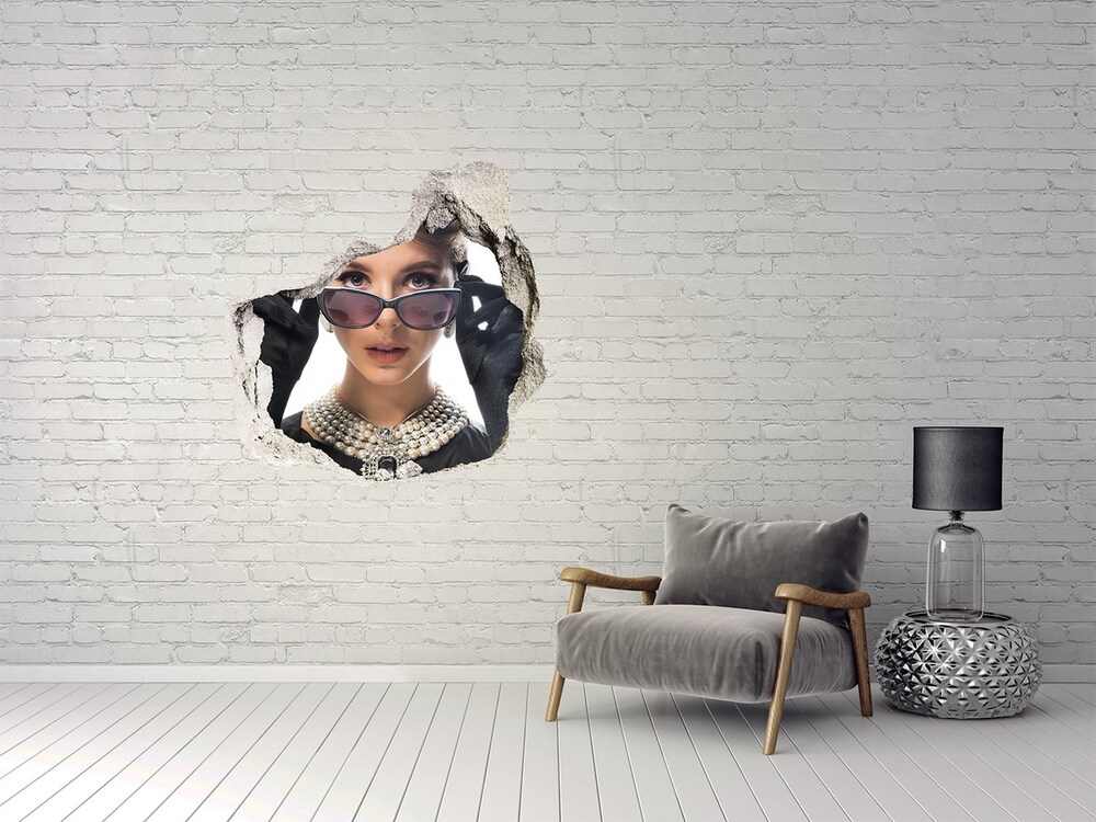 Sticker trou dans le mur Femme avec des lunettes grès