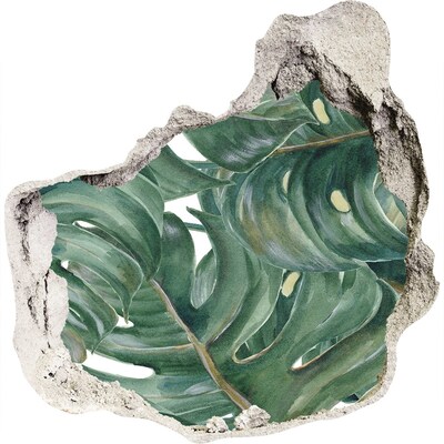 Sticker mural effet trou Feuilles vertes dans le béton