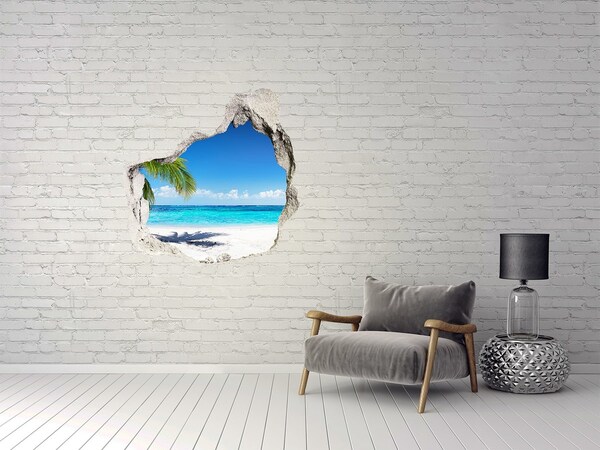Sticker mural effet trou Plage tropicale avec des palmiers